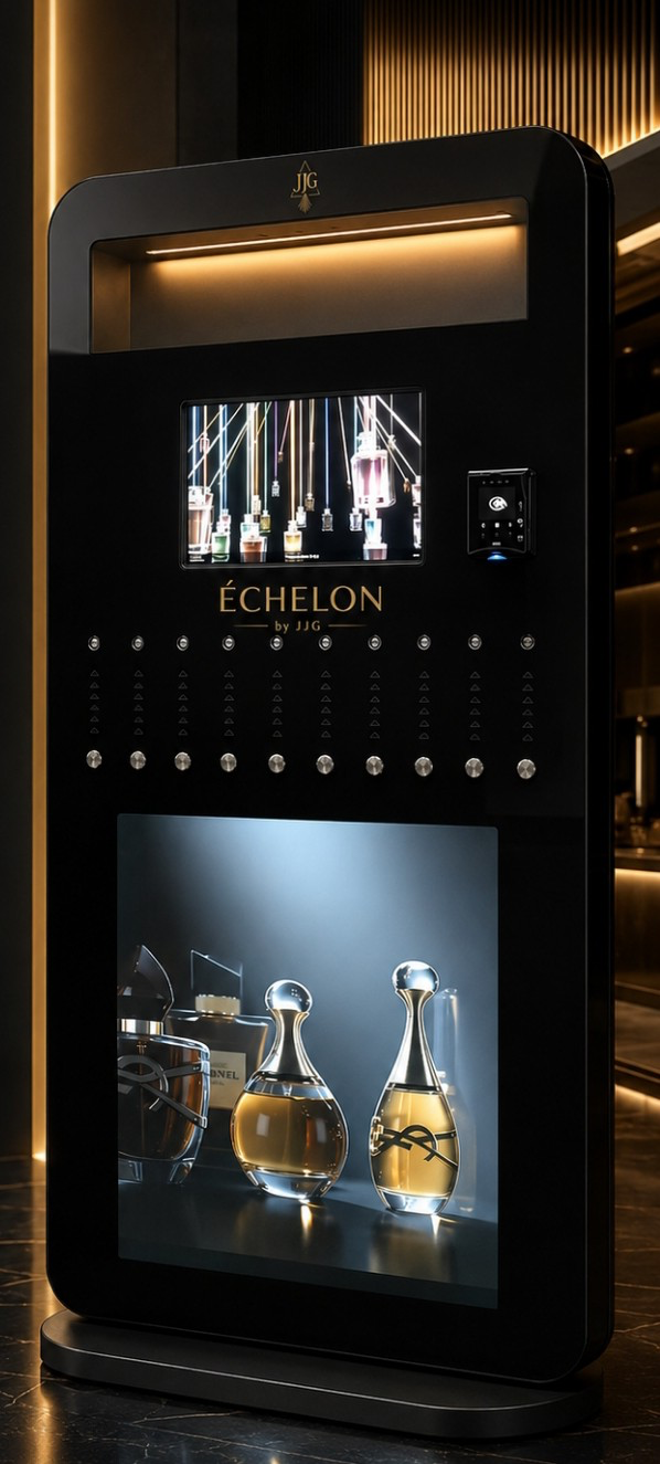 Full view of the ÉCHELON by JJG fragrance machine in a premium interior
