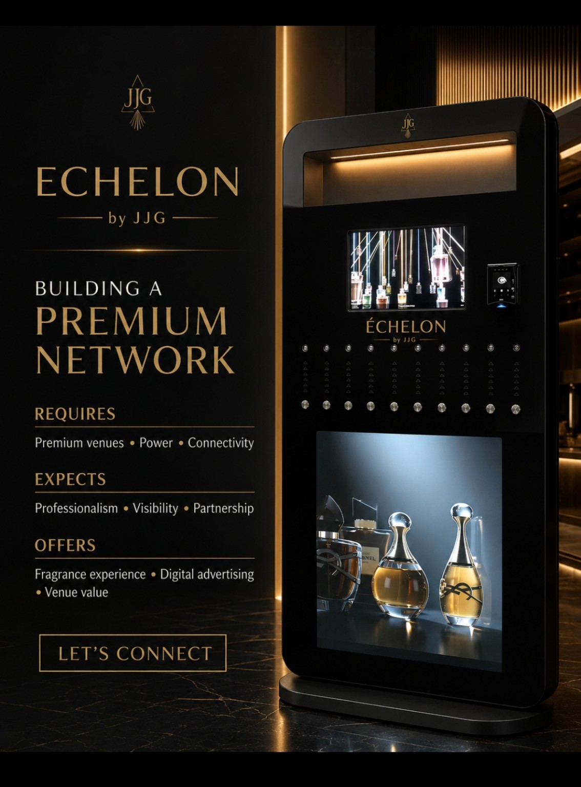 ÉCHELON by JJG premium network campaign featuring the fragrance machine